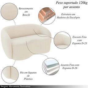 Conjunto 1 Sofá Living 160cm e 1 Poltrona Decorativa Sala de Estar Íbis Encosto Fixo Bouclê Off White G33 - Gran Belo