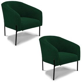 Poltrona Decorativa Pé de Ferro Preto Kit 2 Stella Bouclê Verde D03 - D'Rossi