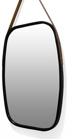 Espelho Decorativo Retangular com Moldura de Plastíco Preto Alça Marrom 65x43,5 cm - D'Rossi