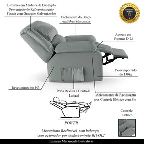 Poltrona do Papai Reclinável Melim Controle Power Elétrico PU Cinza FH1 - D'Rossi