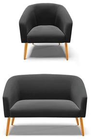 Sofá Namoradeira e Poltrona Pé Palito Castanho Stella Suede Preto D03 - D'Rossi