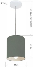Lustre Pendente Cilíndrico Vivare Md-4200 Cúpula em Tecido 14x15cm - Bivolt - Cinza-Escuro - 110V/220V