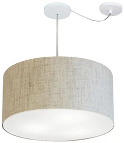 Lustre Pendente Cilíndrico Com Desvio Md-4253 Cúpula em Tecido 55x30cm Rustico Bege - Bivolt
