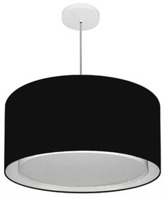Lustre Pendente Cilíndrico Duplo Md-4288 Cúpula em Tecido 50x30cm Preto - Bivolt