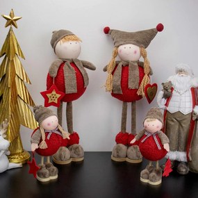 Boneco de Natal Menino em Pé Vermelho e Marrom 20 x12cm - D'Rossi