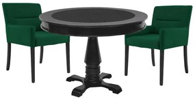Mesa de Jogos Carteado Redonda Victoria Tampo Reversível Preto com 2 Cadeiras Vicenza Suede Verde G36 G15 - Gran Belo
