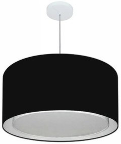 Lustre Pendente Cilíndrico Duplo Md-4296 Cúpula em Tecido 55x30cm Preto - Bivolt
