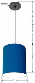 Luminária Pendente Vivare Free Lux Md-4102 Cúpula em Tecido - Azul-Marinho - Canola preta e fio preto