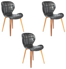 Kit 3 Cadeiras Decorativas de Escritório Recepção GranClass PU Sintético Preto G56 - Gran Belo