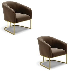 Poltrona Decorativa Industrial Dourado kit 2 Stella Suede Marrom D03 - D'Rossi