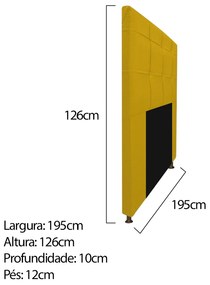 Kit Cabeceira e Calçadeira Baú Estofada Mel 195 cm King Size Com Capitonê Corano Amarelo - ADJ Decor