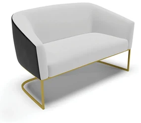 Sofá 2 Lugares Namoradeira Industrial Dourado Stella Pto/Linho Cinza D03 - D'Rossi