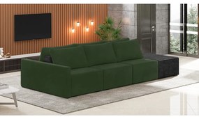 Sofá Ilha 3 Lugares Living 342cm Modulado Sala Lary Veludo Verde/PU Pto K01 - D'Rossi