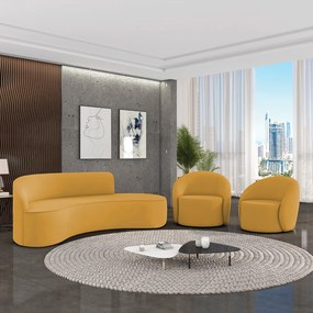 Sofá 4 Lugares Orgânico 220cm Morgan e 2 Poltronas Lua Veludo D03 - D'Rossi - Mostarda