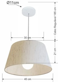 Lustre Pendente Cone Md-4039 Cúpula em Tecido 21/40x30cm Linho Bege - Bivolt