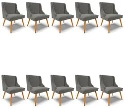 Kit 10 Cadeiras Estofadas para Sala de Jantar Pés Palito Lia Suede Gra