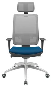 Cadeira Office Brizza Tela Cinza Com Encosto Assento Poliester Azul Autocompensador 126cm - 63233 Sun House
