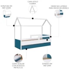 Cama Infantil Casinha Com Auxiliar Infix C06 Branco/Azul - Mpozenato