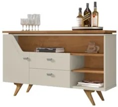 Buffet Aparador Sala de Estar Jantar 136cm Laisa B02 Off White/Natural