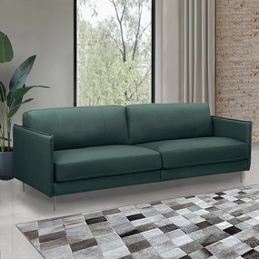 Sofá Decorativo Anthony 3 Lugares Sala de estar 240cm Pés em Aço Couro Verde Musgo G88 - Gran Belo