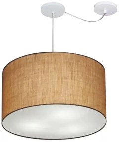 Lustre Pendente Cilíndrico Com Desvio Md-4239 Cúpula em Tecido 45x30cm Palha - Bivolt