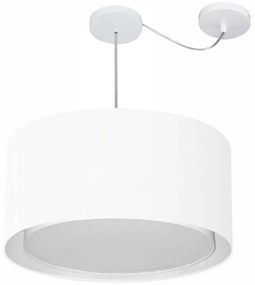 Lustre Pendente Cilíndrico Com Desvio Md-4316 Cúpula em Tecido 55x30cm Branco - Bivolt