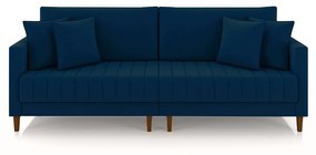 Sofá Living Decorativo Hamburgo Bipartido 2 Lugares 216cm com Almofadas Pés em Madeira Veludo Azul G33 - Gran Belo