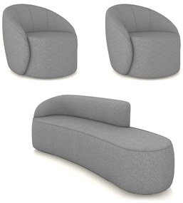 Sofá 4 Lugares Orgânico 220cm Morgan e 2 Poltronas Lua Linho Grafite D03 - D'Rossi
