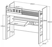 Cama Alta com Escrivaninha Escada Bilateral Faces F04 Branco - Mpozena