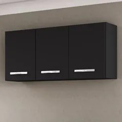 Armário de Cozinha Aéreo 120cm 3 Portas Honduras Preto - Lumil