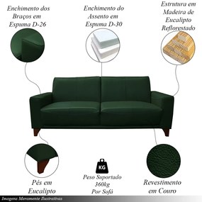 Conjunto de Sofás Decorativos 2 e 3 Lugares Emily Sala de Estar Pés em Eucalipto Couro Verde Brilho G40 - Gran Belo