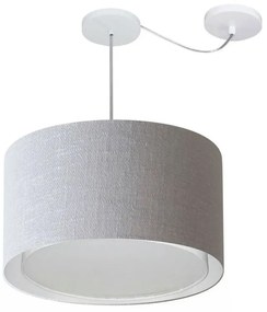 Lustre Pendente Cilíndrico Com Desvio de Centro Vivare Md-4313 Cúpula em Tecido 45x30cm - Bivolt