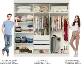 Guarda-Roupa Casal Madesa Austin 4 Portas de Correr com Espelhos 3 Gavetas Branco