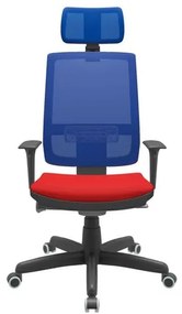 Cadeira Office Brizza Tela Azul Com Encosto Assento Aero Vermelho Autocompensador Base Standard 126cm - 63388 Sun House