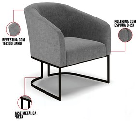 Poltrona Decorativa Industrial Preto Stella Linho Grafite D03 - DRossi