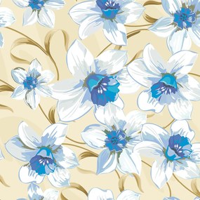 Papel de Parede Floral Marrom Creme Branco e Azul 0.52m x 3.00m
