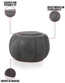 Poltrona Decorativa Orgânica Giratória com Puff Cloud Bouclê E03 - D'Rossi - Cinza escuro