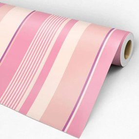 Papel de parede adesivo listrado rosa e creme