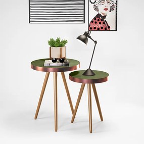 Kit 2 Mesas Decorativas Auxiliares Redondas Pés Palito Malaga Verde - Sheep Estofados - Verde