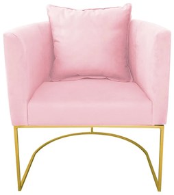 Poltrona Paola Suede Rosa Bebê Base Metálica Dourado - D'Rossi