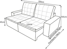 Sofá Retrátil 5 Lugares 350cm Madri Veludo Bege - Gran Belo