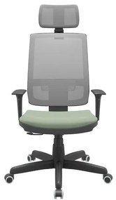 Cadeira Office Brizza Tela Cinza Com Encosto Assento Vinil Verde RelaxPlax Base Standard 126cm - 63671 Sun House