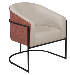 Poltrona Luiza Base de Ferro Preto Corano Nozes e Linho - ADJ Decor