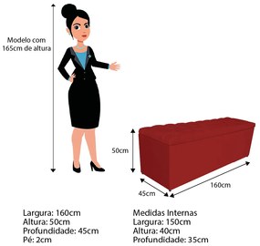 Calçadeira Estofada Liverpool 160 cm Queen Size Corano Vermelho - ADJ Decor