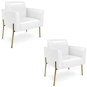 Poltrona Pé de Ferro Dourado Kit 2 para Sala Marisa Corano D03 - D'Rossi - Branco