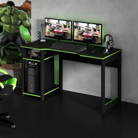 Mesa Gamer Escrivaninha Tecno Reversível Preto Verde