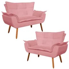 Kit 2 Poltronas Namoradeiras Pés Palito 2 Lugares Opla Suede Rose - Ib