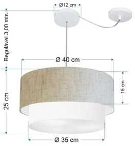 Lustre Pendente Cilíndrico Com Desvio Rustico Bege e Branco MJ-4364 Para Mesa de Jantar e Estar