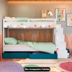 Beliche Infantil Com Escada e 4 Gavetas Infix C06 Branco/Azul - Mpozen