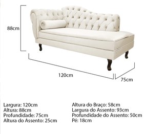 Divã Recamier Diana Lado Direito 120cm Corano - ADJ Decor